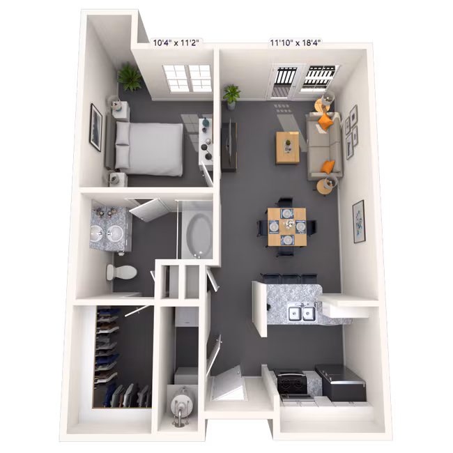 Traditional 1x1 660-880 SF 1264 floor plan